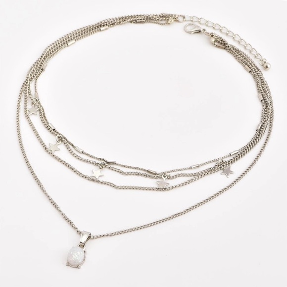 New Silver Layered Opalite Star Necklace - Picture 6 of 7